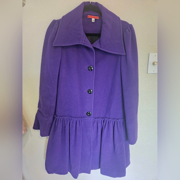 Alice + Olivia Purple S Small Wool Bubble Coat Wool Blend Drop Waist Lined - Picture 2 of 11